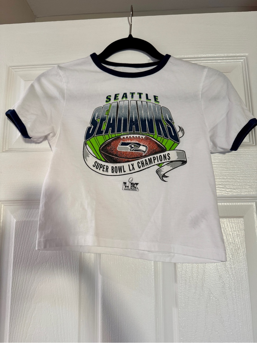 Seattle Seahawks White Ringer Crop Top - Team Graphic